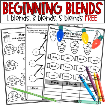 Preview of Consonant Blends - Christmas Worksheets - Phonics - FREE