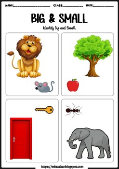 Modèle Big Small Size Worksheet for Kindergarten