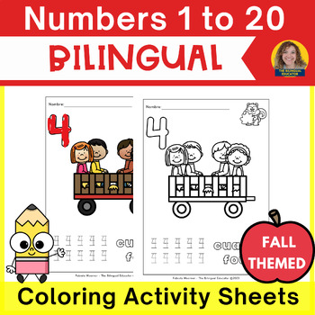 Preview of Bilingual English and Spanish Numbers 1 to 20 Coloring Activity Workbook