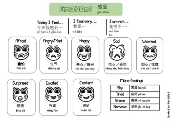 Preview of FREE Bilingual Feelings/Emotions - in English and Simplified Chinese Characters