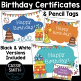 FREE Birthday Certificates and Pencil Tags -Color and Blac