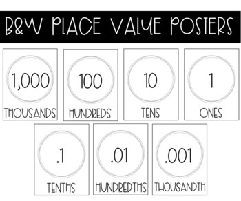 Preview of FREE Black & White Place Value Posters