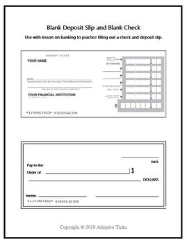 FREE Blank Deposit Slip and Blank Check by Adaptive Tasks TPT