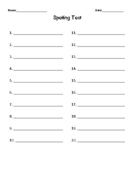 Preview of FREE Blank Spelling Test Sheet (20 words)