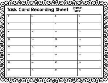 FREE Blank Task Card Recording Sheets by Teaching With a Mountain View