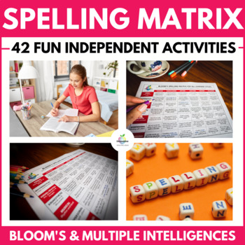 Preview of FREE Blooms Taxonomy Spelling Activities Matrix | 42 Homework Tasks, Any Words  