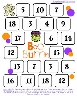 Preview of FREE Boo Bump Halloween Math Game (Addition)
