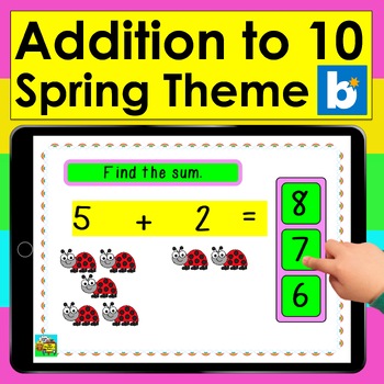 Preview of FREE Boom Cards Math Spring Addition Facts to 10 Multiple Choice