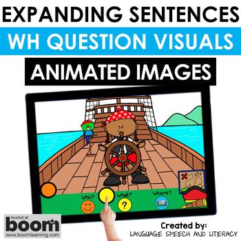 Preview of FREE Boom Cards Speech Therapy, Expanding Sentences, Visuals, Animated, Pirate