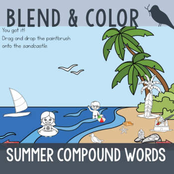 Preview of FREE Boom Cards and Printable Summer Compound Words Coloring Activity