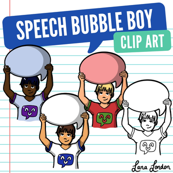 Preview of FREE Boy Holding Speech Bubble Clip Art