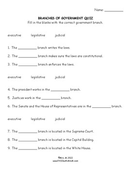 Preview of FREE Branches of Government Quiz