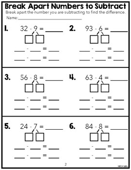 FREE Break Apart Numbers to Subtract by Kiki's Kubby | TPT