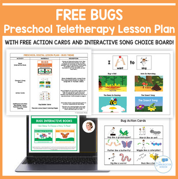 Preview of FREE Bug and Insect Preschool Speech Teletherapy Lesson Plan Distance Learning