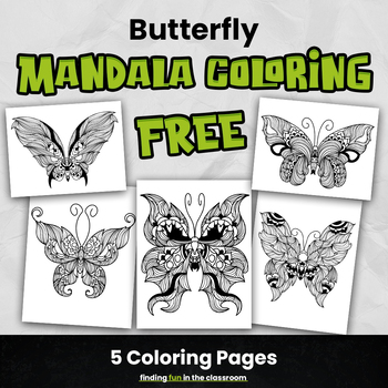 Preview of FREE Butterfly Mandala Coloring Pack | 5 Coloring Pages