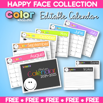 Preview of FREE CALENDAR 2024-2025| EDITABLE | Back to School - Happy Face Collection