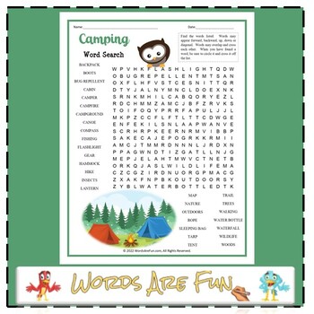 Preview of FREE CAMPING Word Search Puzzle Handout Fun Activity
