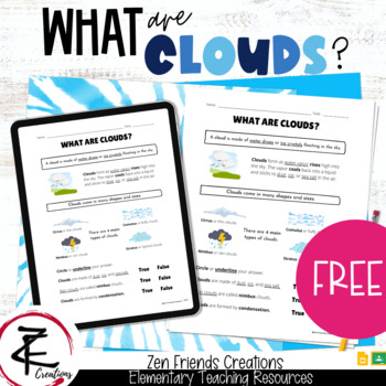 Preview of FREE - CLOUDS Worksheet/Water Cycle/Google Classroom/Distance Learning/Digital