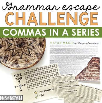 Preview of Commas in a Series Grammar Activity Escape Room Challenge, Presentation, & Quiz