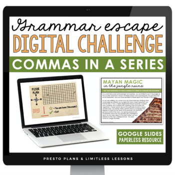 Preview of Commas in a Series Digital Grammar Activity Escape Room, Presentation, & Quiz