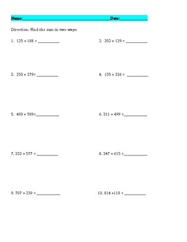 Preview of FREE COMMON CORE 3-DIGIT ADDITION FOR 2ND-5TH GRADES