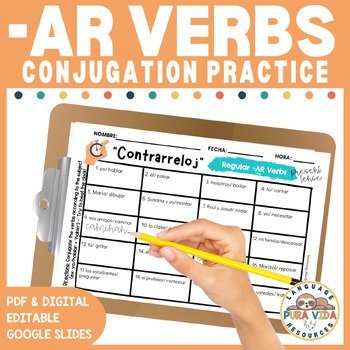 Preview of FREE Present Tense Regular -AR Verb Conjugation and Writing Practice