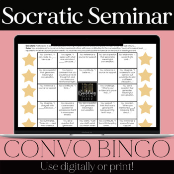 Preview of FREE CONVO BINGO : A Socratic Seminar Bingo game with accountable talk prompts