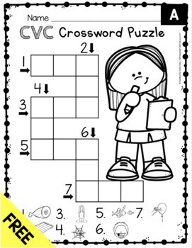 free cvc crossword puzzle short a short vowel