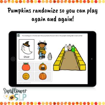 FREE CVC Halloween Bowling Articulation Boom Cards for Speech Therapy