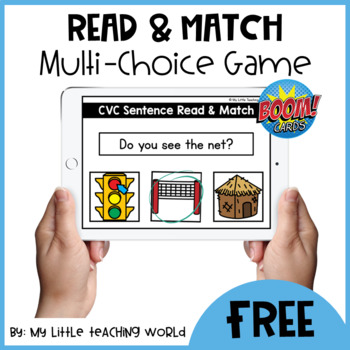 Preview of FREE CVC Sentence Read & Match Game Boom Card | Distance Learning