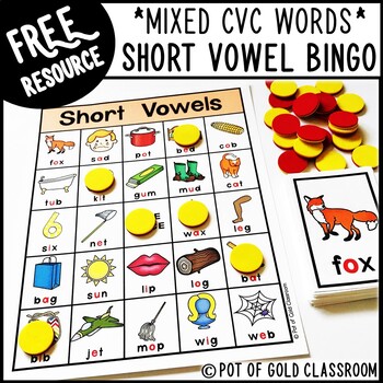 Preview of FREE CVC Short Vowel Word Cards and BINGO Games
