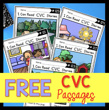 Preview of FREE CVC Stories Reading passages CVC Words Sight Words Comprehension Fluency