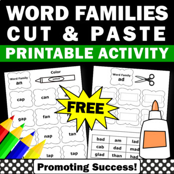 Preview of FREE CVC Words Worksheets Activities Word Families 1st Grade Phonics Review ESL