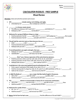 FREE - Math: Calculator Riddles - Printable Worksheet by ...
