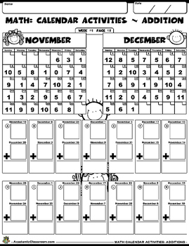 Free: Calendar Math Worksheet For Grades K-2 (Addition) By Academicclassroom