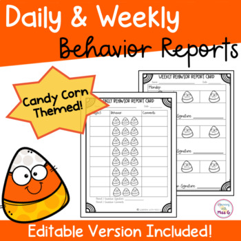 Preview of FREE Candy Corn Themed Daily & Weekly Student Behavior Reports