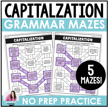 Preview of FREE Capitalization Rules Worksheets - Grammar Mazes for Sentence Writing Review