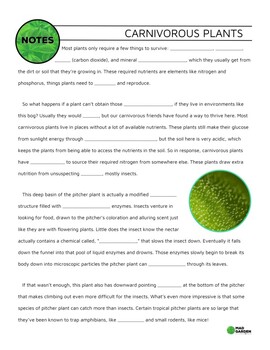 Preview of FREE Carnivorous Plants Guided Notes | Pairs with YT Video | Answer Key