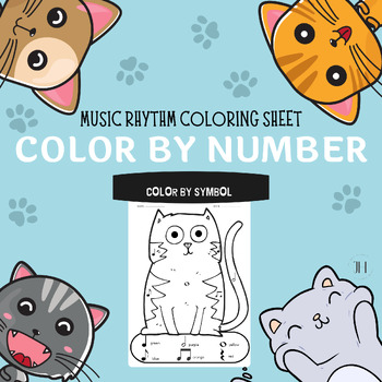 Preview of FREE! Cat Color by Number Music Rhythm Symbols