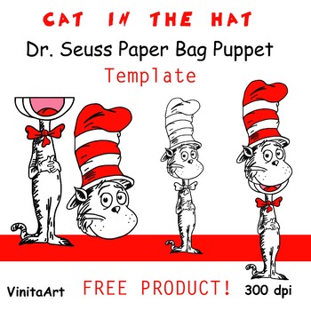 FREE Cat In The Hat Paper Bag Puppet Template FREE by VinitaArt | TpT