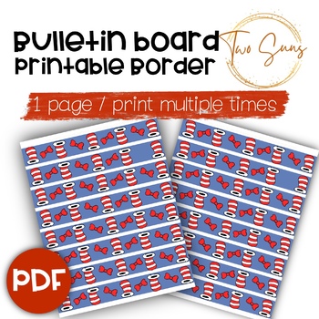 Preview of FREE Cat in the Hat Themed Mini Bulletin Board Border, Printable Border