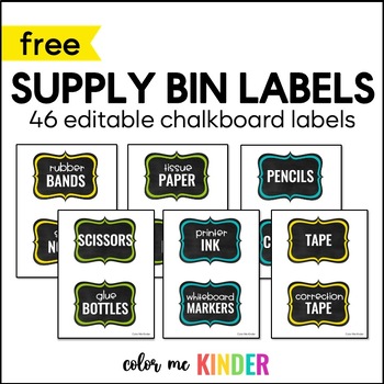 46 Editable Supply Bin Chalkboard Theme Labels by Color Me Kinder