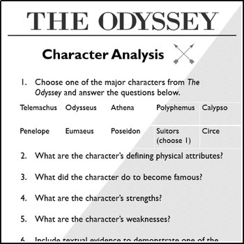 FREE Character Activity for Homer's The Odyssey by Love and Let Lit