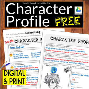 Preview of FREE Character Profile (DIGITAL and Print)