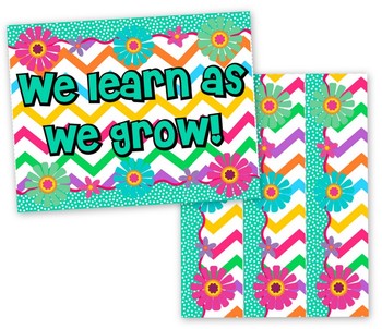 Preview of FREE Chevron Flower Themed Bulletin Board Border and Poster