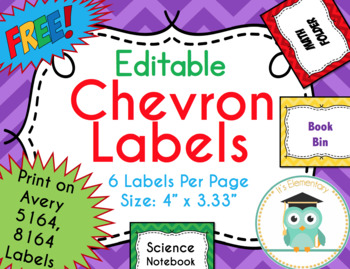 Preview of Chevron Labels Classroom Notebook Folder Name Tags (Editable)