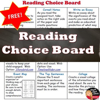 Preview of FREE! Choice Board for any READING assignment - Grades 7-12