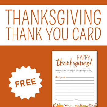 Preview of FREE Christian Thanksgiving Thank You Card Printable Gratitude Activity | Fall