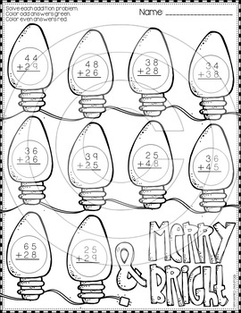 FREE Christmas 2-Digit Addition with Regrouping Color-by-Code Printable