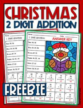 Preview of FREE Christmas 2 Digit Addition with/without Regrouping Color by Number Sheets